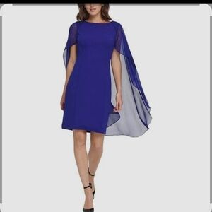 DKNY Royal Blue Cape-Sleeve Mini Dress